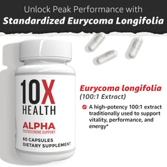 Label detail of 10X Health Alpha emphasizing ingredients and safety