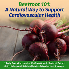 Label closeup on 1 Body Beet Vital highlighting organic beetroot extract