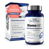 1MD BiomeMD Probiotics bottle-front promotes digestive balance with 62B CFUs and 15 strains.