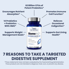 1MD BiomeMD Probiotics label-detail notes two trademarked strains UABla-12 and DDS-1.
