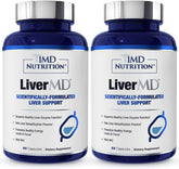 1MD LiverMD bottle front shows a two-pack with capsules for liver support