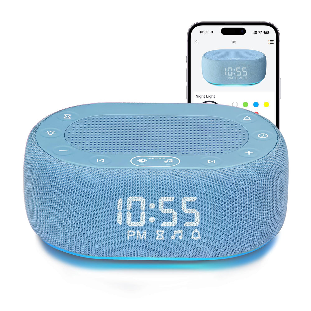 1Mii white noise sound machine front view for a calm, sleep-friendly bedside setup.