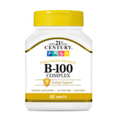 21st Century B-100 Complex caplets bottle-front highlighting extended release for steady nutrients