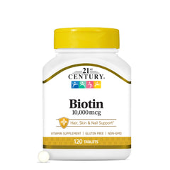 21st Century Biotin tablets front bottle view, ultra-potent 10,000 mcg formula.