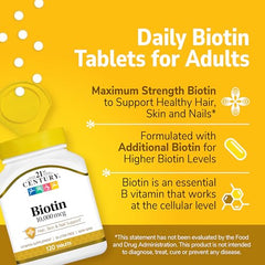 Label close-up featuring 21st Century Biotin tablets and unflavored formula.