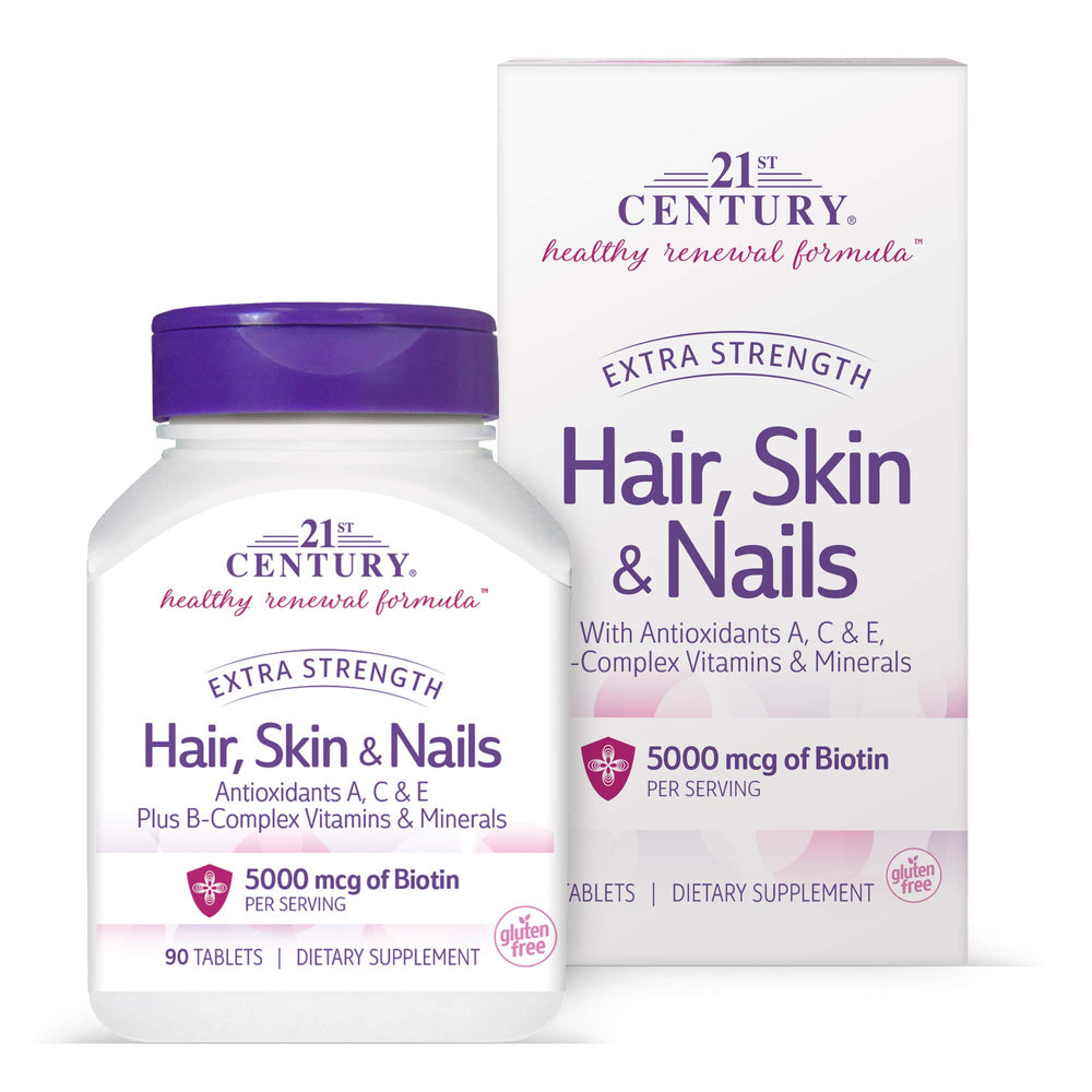 21st Century Hair Skin Nails bottle front, gluten free formula for beauty support