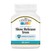 21st Century Slow Release Iron Tablets bottle closeup showing gentle iron for daily wellness.
