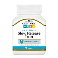 21st Century Slow Release Iron Tablets bottle closeup showing gentle iron for daily wellness.