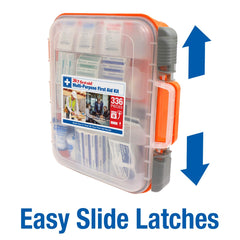 Clear compartments and labeled storage in 24/7 First Aid kit.