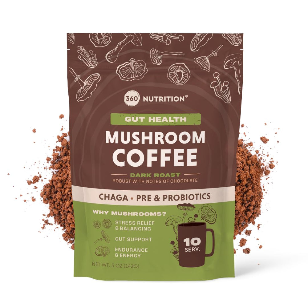 360 Nutrition Instant Mushroom Coffee chaga pour highlights a rich aroma and energizing start