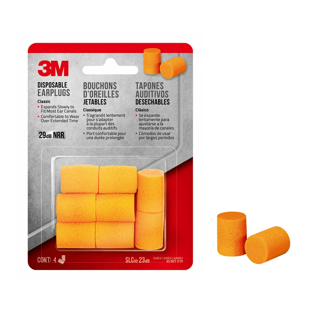 3M Disposable Classic Earplug orange 4-pack for strong noise reduction and everyday protection