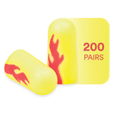 3M E-A-Rsoft Yellow Neon Blasts ear plugs closeup highlighting soft foam comfort.