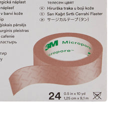 3M Micropore tan tape secures light dressings on damp skin