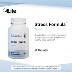 4Life Stress Formula label detail emphasizes lemon balm and herbal blend