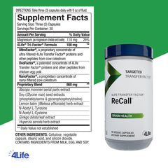 4Life Transfer Factor Recall bottle label highlighting cognitive-support ingredients