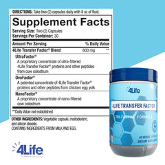 4Life Transfer Factor Tri-Factor bottle back with ingredient details for informed use