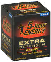 Five-hour Energy Extra Strength Berry bottle for quick, sustained energy during busy days.