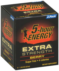 Five-hour Energy Extra Strength Berry bottle for quick, sustained energy during busy days.