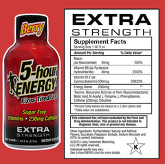 5-hour ENERGY Extra Strength Berry Shot 20-pack in packaging for bulk convenience.