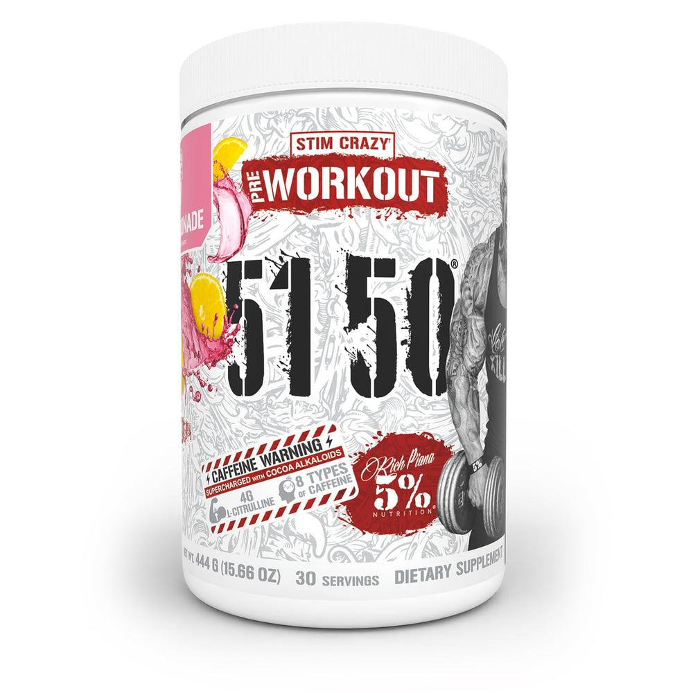 5% Nutrition Rich Piana 5150 Pink Lemonade tub for intense workouts