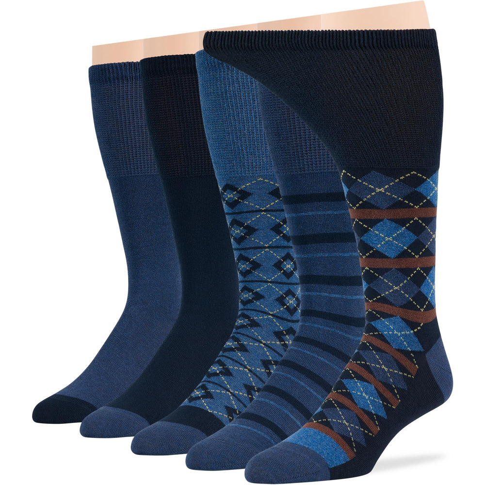 7BIGSTARS KINGDOM diabetic mid-calf navy geometric socks for all-day comfort.