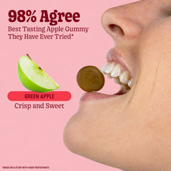 Open 8Greens Daily Greens Gummies Apple bottle ready for on-the-go nutrition.