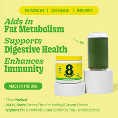 8Greens lemon-lime flavor powder glass showing refreshing mix