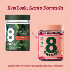 8Greens Supergreens Gummies jar open pour, easy on-the-go wellness.