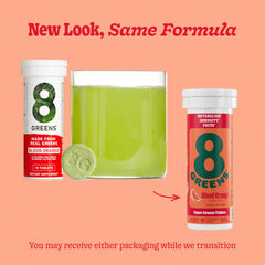 8Greens Supergreens ingredients close-up shows spinach, wheatgrass, spirulina greens blend.