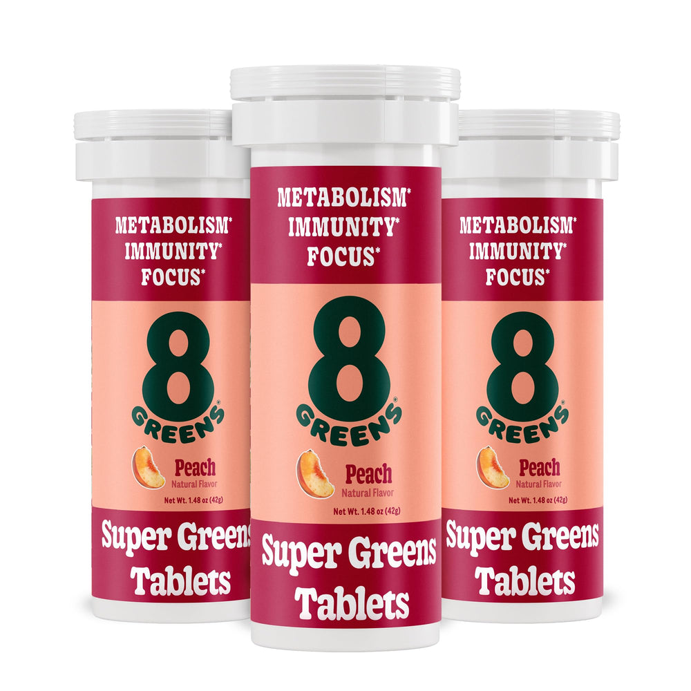 8Greens Supergreens tablets front label, easy daily greens.
