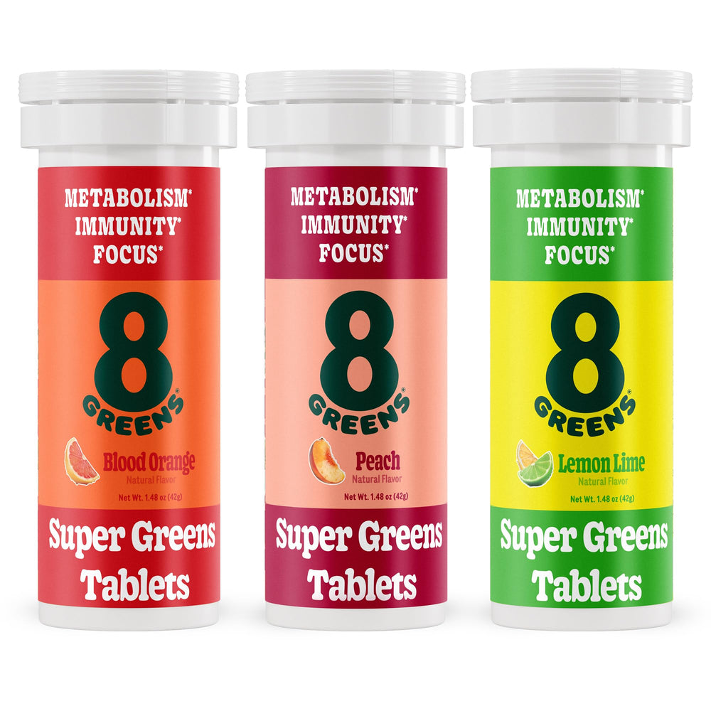 8Greens supergreens tablets dissolving in water for a refreshing daily boost.