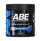 ABE All Black Everything powder can displaying bold design for clean energy during workouts