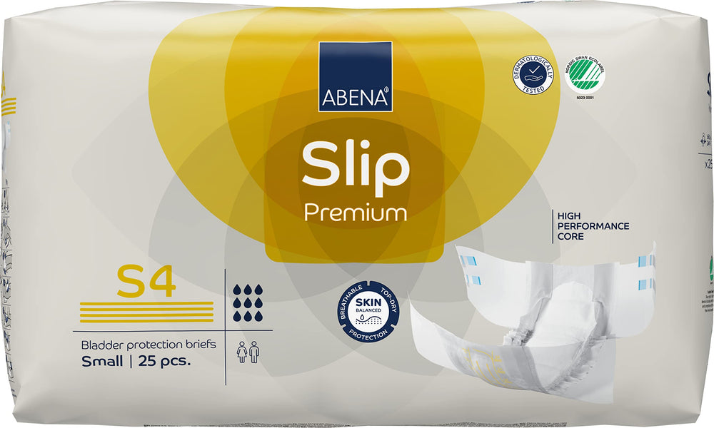 Abena Slip Premium S4 fits hips 24–33 inches for secure daily wear.