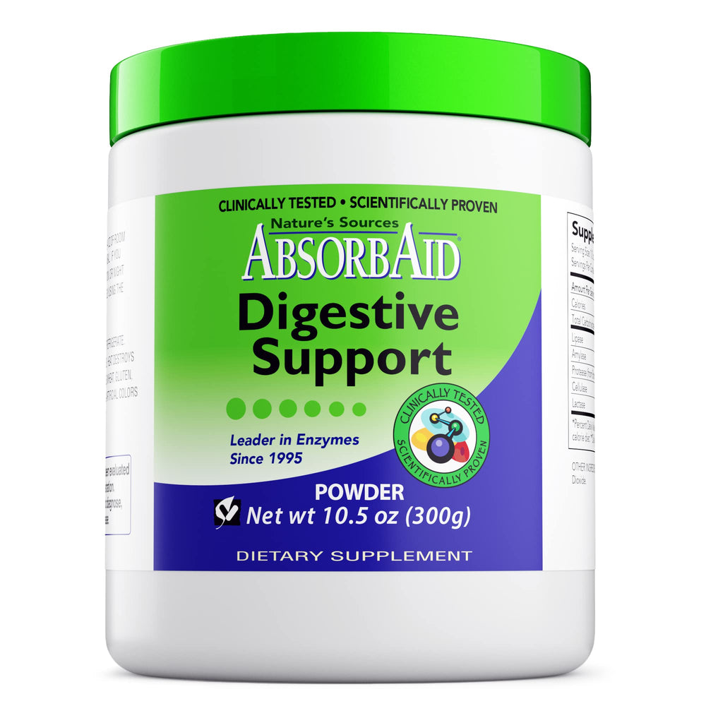 AbsorbAid Digestive Enzymes bottle front promotes smoother meals and nutrient uptake.