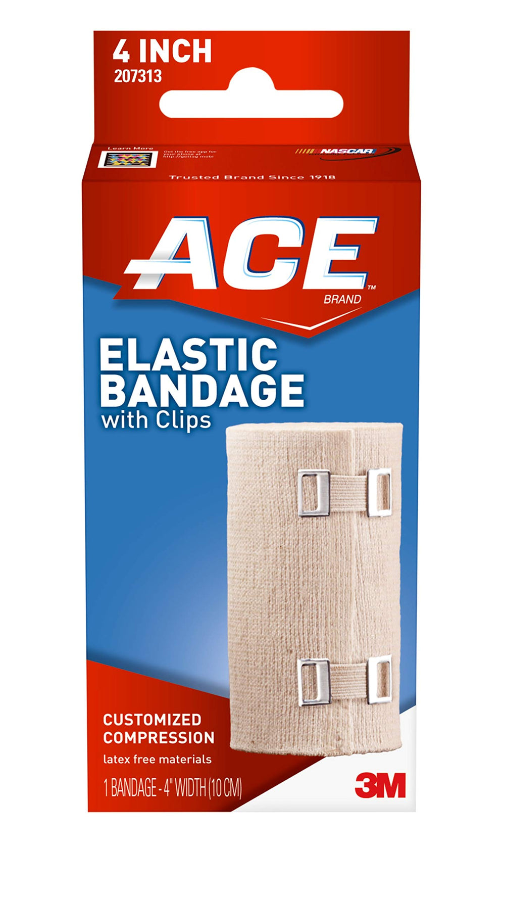 ACE 4-Inch Elastic Bandage with Clips beige shown for secure leg or shoulder support.