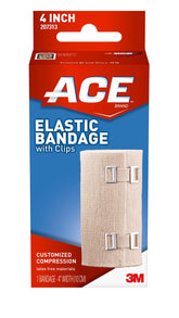 ACE 4-Inch Elastic Bandage with Clips beige shown for secure leg or shoulder support.