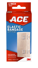ACE 4-Inch Elastic Bandage with Clips beige shown for secure leg or shoulder support.