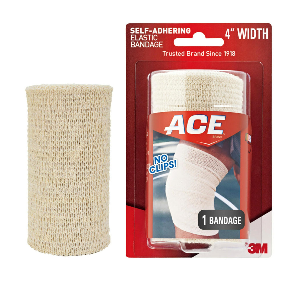 ACE banda elástica adherente 4 pulgadas, empaque compacto para llevar.