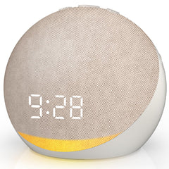 Acedeck sound machine alarm clock on a nightstand showing compact bedside design
