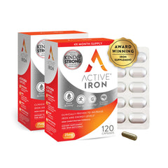 Active Iron 25mg tablet close-up highlighting a smooth, easy-to-swallow design for daily energy support.
