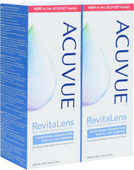 ACU vue Revita bottle demonstrates long-lasting moisture for soft contact lenses.