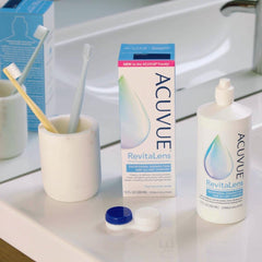 ACU vue Revita solution removes dirt and protein buildup from lenses.