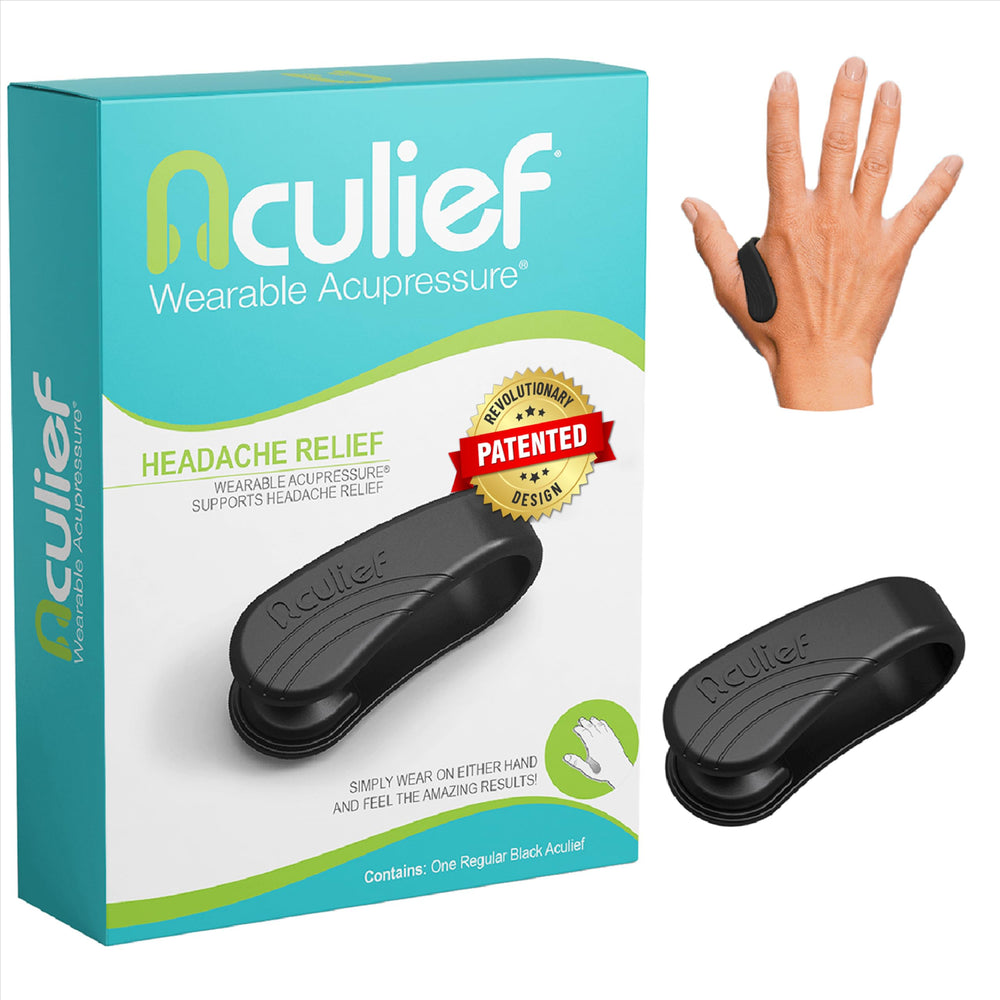 Aculief wearable acupressure clip from side view for discreet stress relief on the go