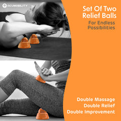 Acumobility massage ball in use on back for muscle relief.