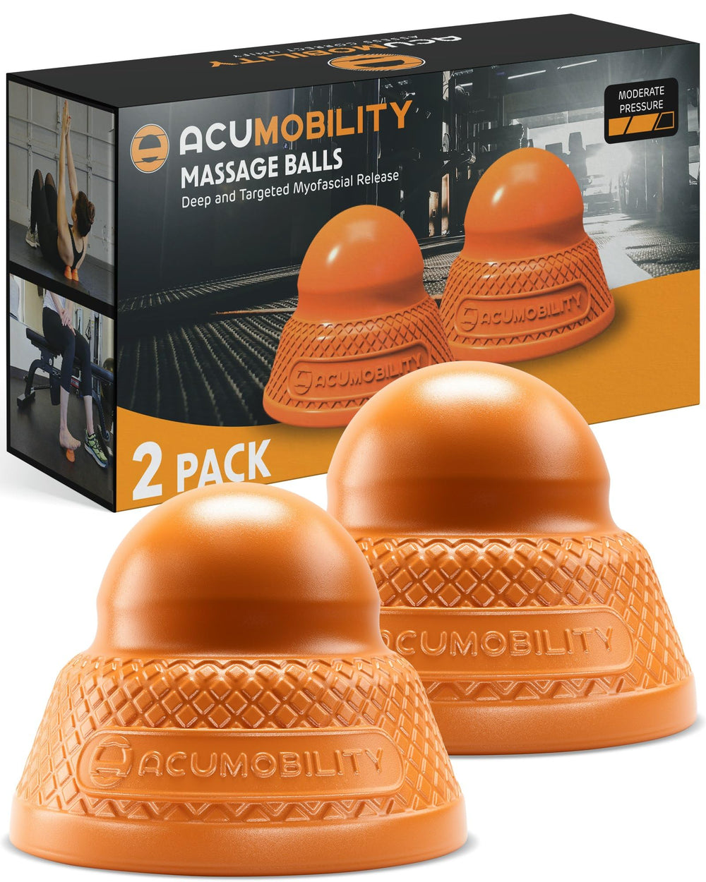 Acumobility two-pack massage ball roller pack shot highlighting value and versatility.