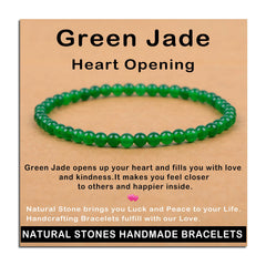AD Beads Green Jade Heart Opening bracelet closeup showing natural gemstone beads for mindful wear.
