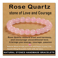 AD Beads pulsera de cuarzo rosado 8mm, uso diario elegante