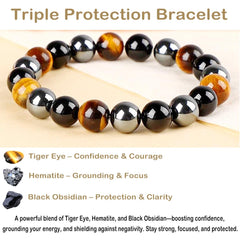 AD Beads triple protection bracelet hematite detail showing durable elastic