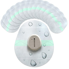 Adamson Dexcom G7 overpatch close-up shows a waterproof seal for showers and swims