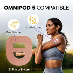 Adamson Omnipod 5 overpatch beige close-up of latex-free skin friendly tape